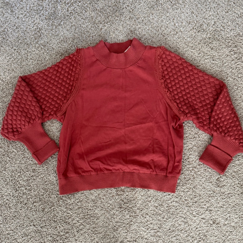 DOLAN Fringe Sweater Red Knit Large Anthropologie Terracotta Statement Sleeves - Picture 2 of 7